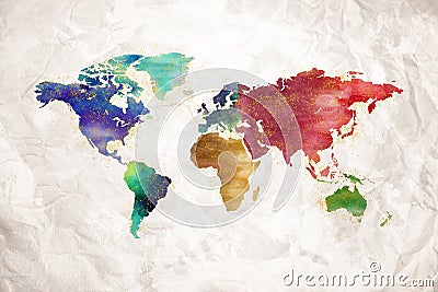 Watercolor world map artistic design Stock Photo
