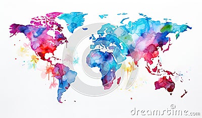 Watercolor world map. Illustration AI Generative Stock Photo