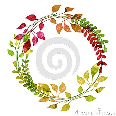 Watercolor wreath from colorful autumn leaves. Vector illustration. Thanksgiving greeting card template Vector Illustration