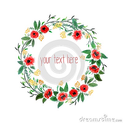 Watercolor Wreath With Flowers Vector Illustration
