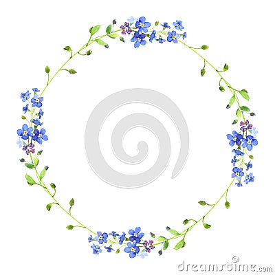 Watercolor wreath. Forget-me-nots Stock Photo