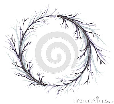 Watercolor wreath from gloomy branches Stock Photo