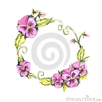 watercolor wreath of pansies. Vector illustration Vector Illustration