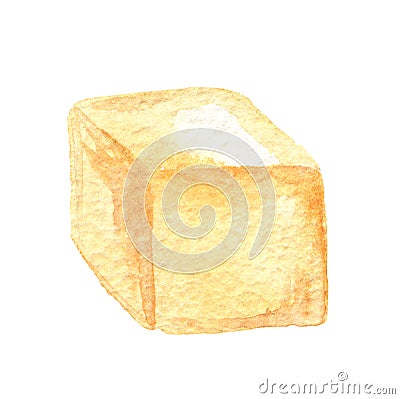 Watercolor yellow butter piece isolated on white Stock Photo