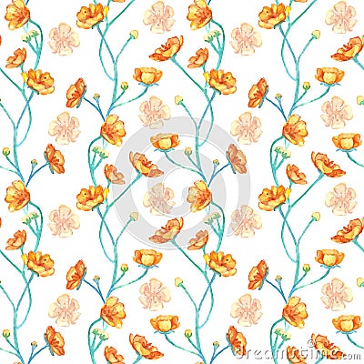 Watercolor yellow buttercups seamless pattern texture background vector Vector Illustration