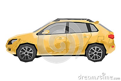 Watercolor yellow car. Isolated automobile. Cartoon print for kids room. Side view of SUV. Urban transportation Stock Photo