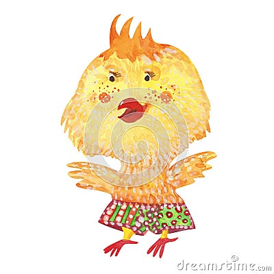 Watercolor yellow chick Cartoon Illustration