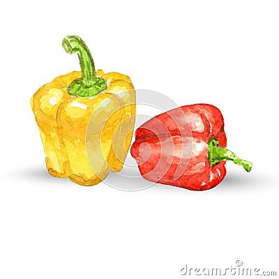 Watercolor yellow and red peppers Vector Illustration