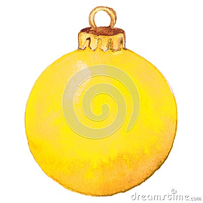 Watercolor yellow shine glass Christmas ball isolated Stock Photo