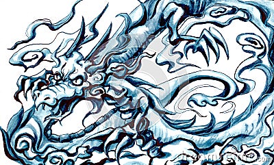 Watercolored Sketch of Dragon Stock Photo