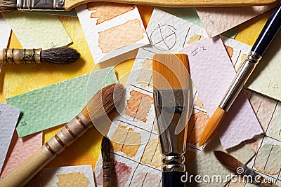Watercolorist paintbrushes view Stock Photo