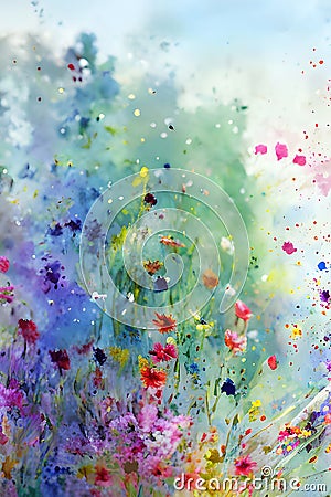 Watercolors flowers background, abstract flowers made from whatercolor paint splashes Cartoon Illustration