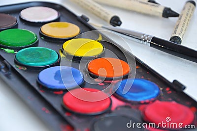 Watercolors palette on white background Stock Photo