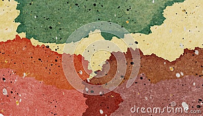 Watercolour abstract background with splash paint brush in multi colour yellow, orange, brown and green with splashing golden, Vector Illustration