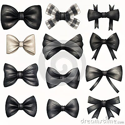 Watercolour Black Bows Clipart-generative ai Stock Photo