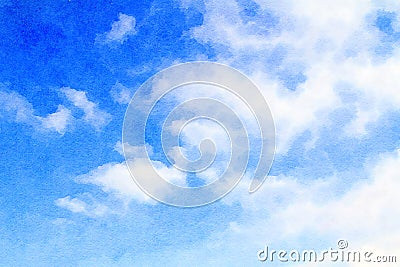 Watercolour blue sky with clouds Stock Photo