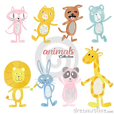 Watercolour cute wild animals set Stock Photo