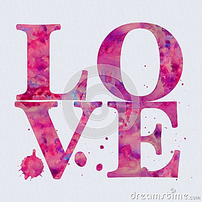 Watercolour effect Love text Stock Photo