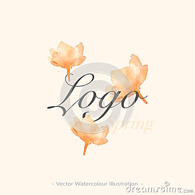 Watercolour flower logo in retro style. Beauty style wallpaper. Design concept sign. Beauty elegant style. Elegant decoration. Cartoon Illustration