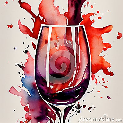 A watercolour glass of red wine Stock Photo