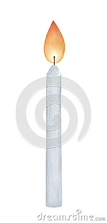 Watercolour illustration of white candle decorated with little shimmer. Stock Photo