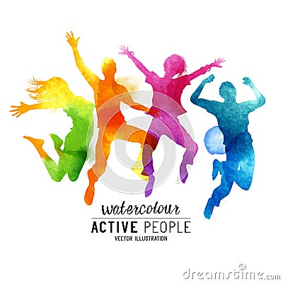 Watercolour Jumping People Vector Vector Illustration