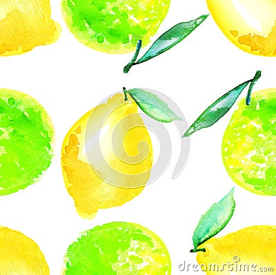Watercolour lime and lemon fruit illustration. Cartoon Illustration