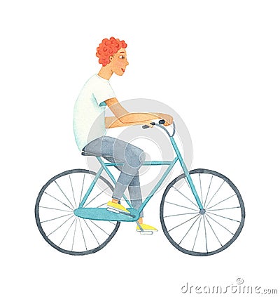 Watercolour Man Riding A Bike. A cyclist keeping fit. isolated illustration. Stock Photo