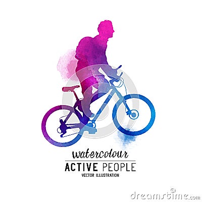 Watercolour Man Riding A Bike Vector Illustration