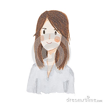 Watercolour painting happy women portrait cute Stock Photo