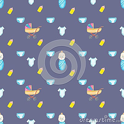 Watercolour pattern, boys' print, newborn Stock Photo