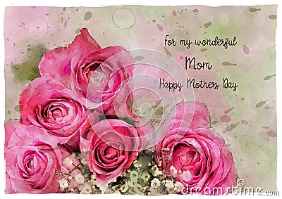 Watercolour Roses Mothers Day Card Stock Photo