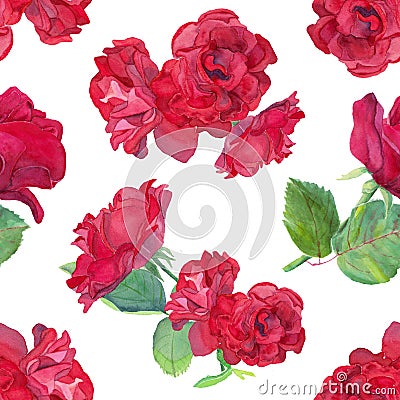 Watercolour three red roses bouqet seamles pattern Stock Photo