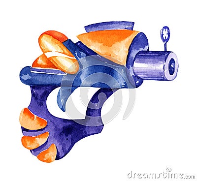 Watercolour toy gun, fantastic weapon, space pistol, blaster, hand draw illustration Cartoon Illustration