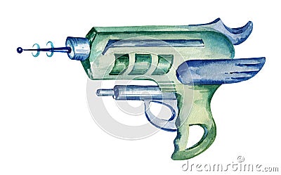 Watercolour toy gun, fantastic weapon, space pistol, blaster, hand draw illustration Cartoon Illustration