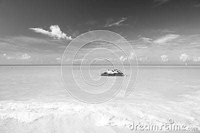Watercraft on clear sea water in st johns, antigua Stock Photo