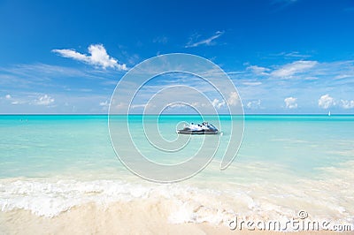 Watercraft on clear sea water in st johns, antigua Stock Photo