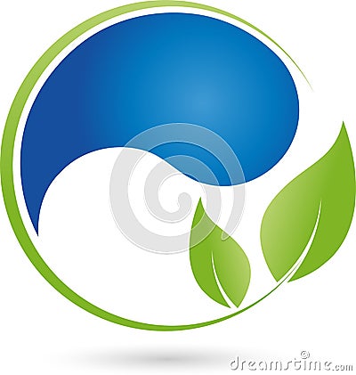 Waterdrop and leaves, plant, ecology and wellness logo Stock Photo