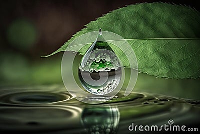 Waterdrop. Water Drop Leaf Environmental Conservation Balance Green Nature Generative AI Stock Photo