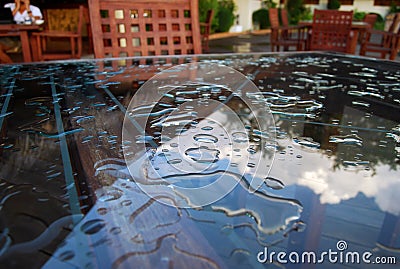 Waterdrops on table glass. Stock Photo