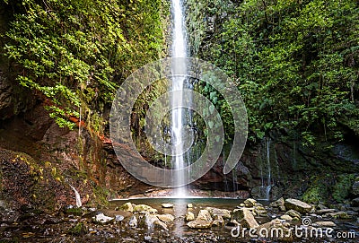 Waterfal at levada walk 25 fountains, Madeira island Stock Photo