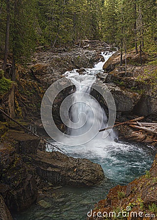 Waterfall along the Mount Rainier Eastside Trail Stock Photo