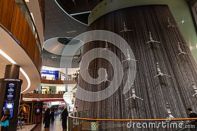 The waterfall, the art sculpture instalation in Dubai Mall, Dubai, Arab Emirates Editorial Stock Photo