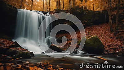 waterfall in autumn Beautiful waterfall in the autumn forest Stock Photo