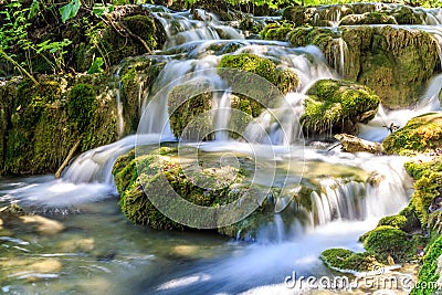 Waterfall and Beautiful Natural Landscapes in Plitvice Lakes National Park Stock Photo