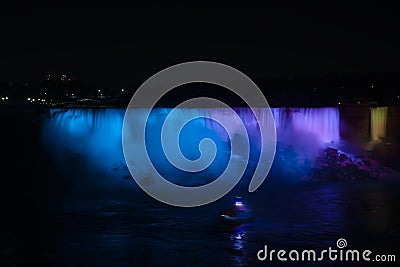 Waterfall Blue Purple Yellow Niagara Falls Ontario Canada Boat Stock Photo