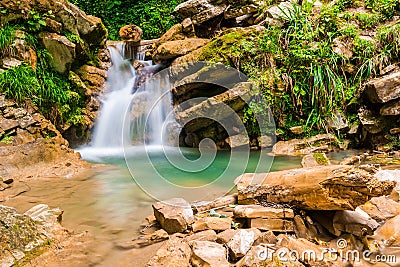 Waterfall in ravine Chudo-Krasotka, Sochi, Russia Stock Photo