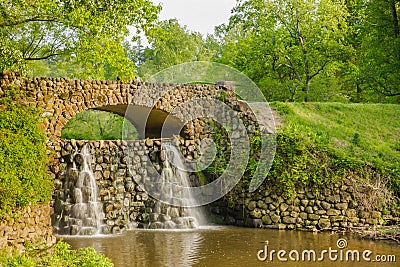Waterfall Bridge at Reynolda Gardens Stock Photo