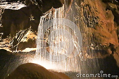 Waterfall in Cavern Stock Photo