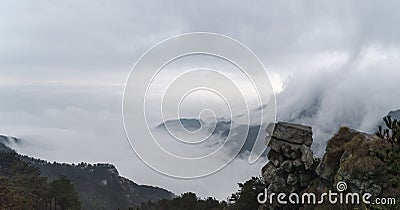 Waterfall clouds panorama in lushan mountain Stock Photo